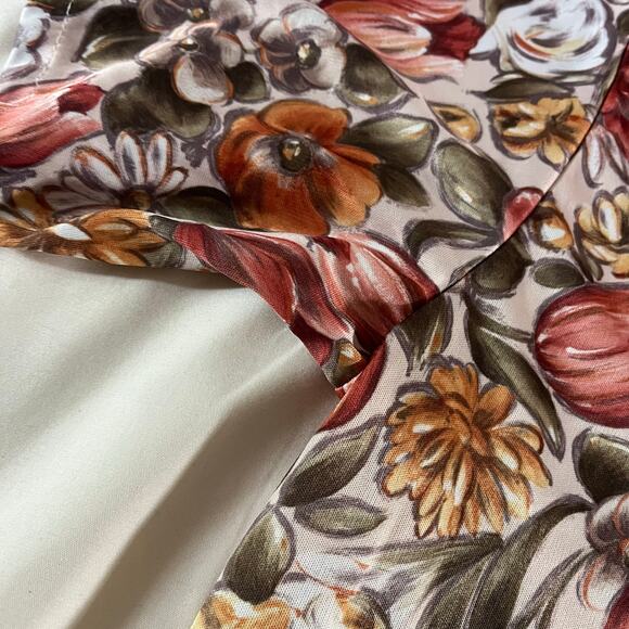 Vtg Y2K 2000s Orange Floral Sketch Pullover Polo Top Sz L Boho Cottagecore - Picture 3 of 8